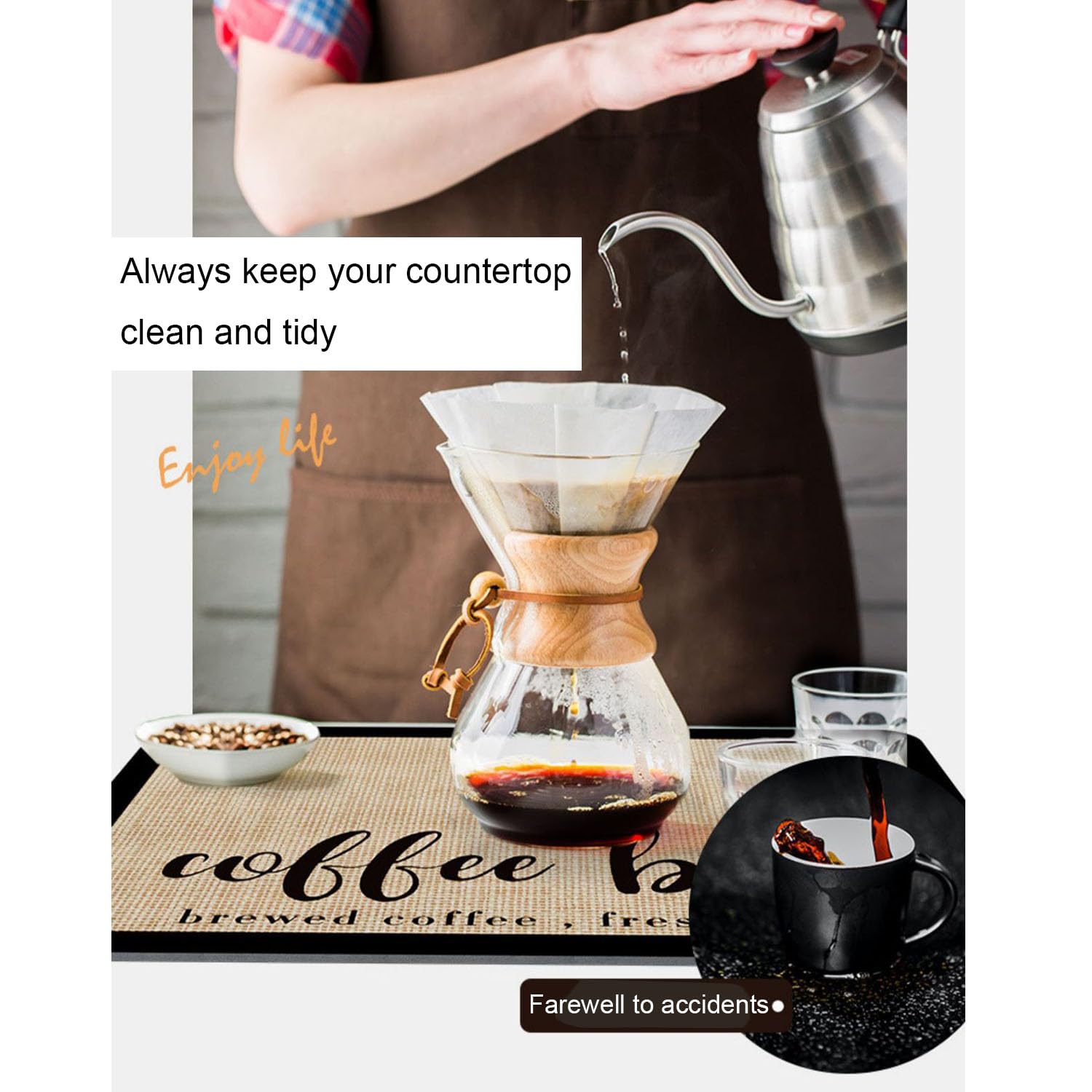 Tapis D'égouttement Machine à Café Katmerio 60x40cm - Absorbant Et Antidérapant, Terre De Diatomée