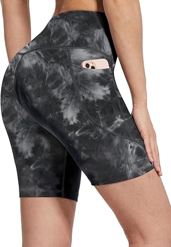 Baleaf Sweatleaf Women's Workout Shorts Light Compression High Waisted Yoga Spandex Volleyball Biker Shorts 3 Pockets