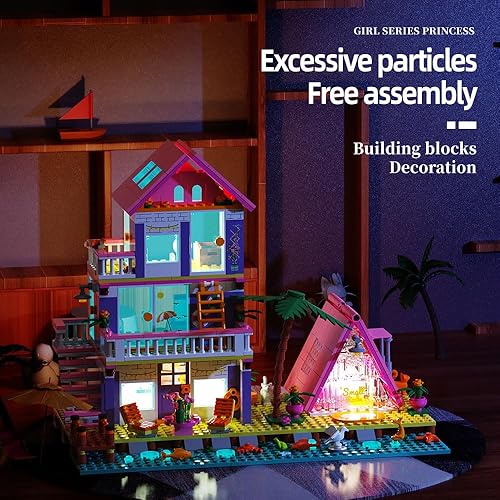 Miniatura 4 de HEGOAI Bloques de construcción para niñas, juguetes de casa de ensueño, juego de construcción de amigos junto a la playa, juego de construcción