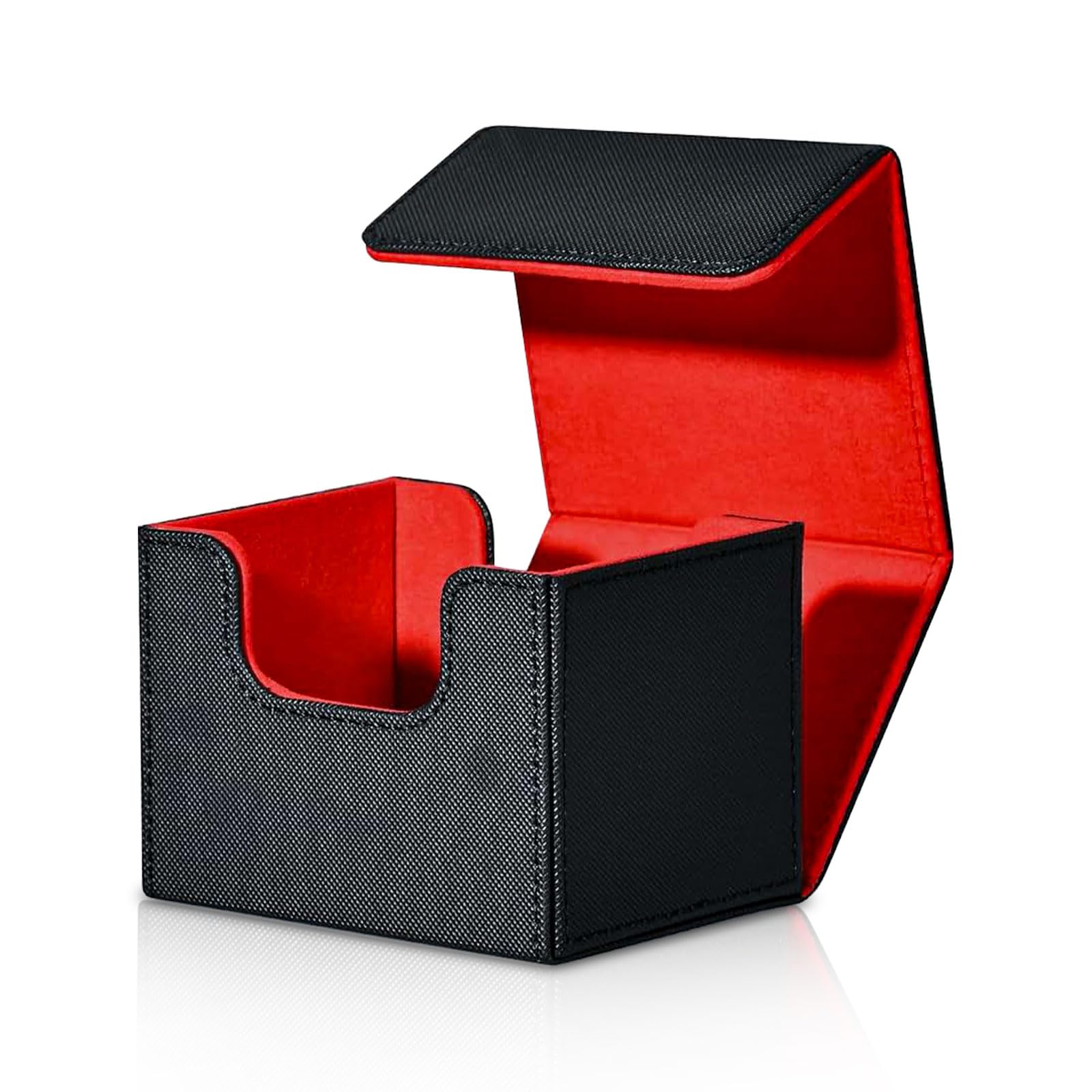 MLOQI デッキケース トレカケース トレカ収納 トレカボックス 横入れ マグネット開閉式 PUレザー 「 遊戯王 デュエマ 各種カードゲームに対応 」最大約150枚 (黒 内装灰)