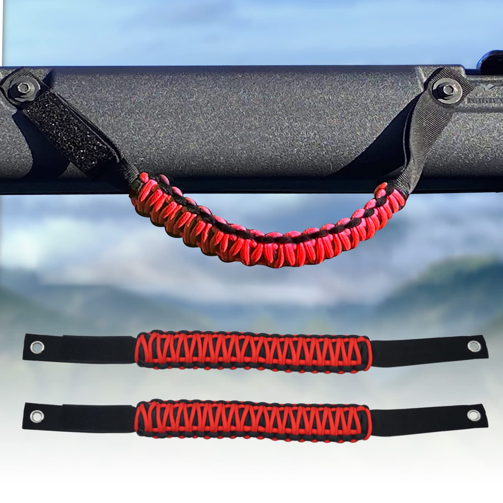 Poignées De Barre De Sécurité En Paracord Pour Ford Bronco 2021-2025 - Noir Et Rouge, 4 Pièces (Neuf)