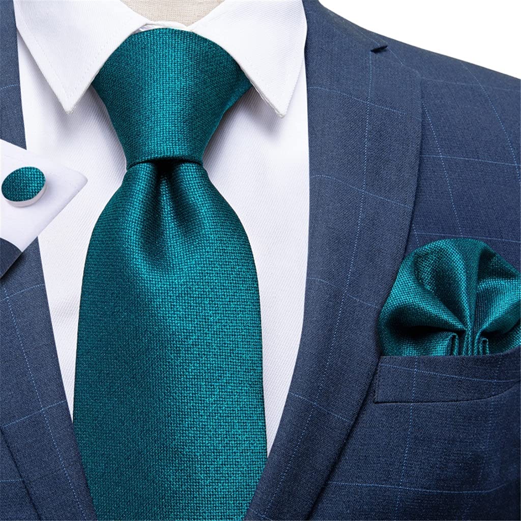 3-pak Blauw Brown Solidny męski zestaw krawatów Poszetka Kwadratowe spinki do mankietów Prezent Biznesowy klips do krawata ślubnego (kolor: rozmiar jeden rozmiar) (Blauw