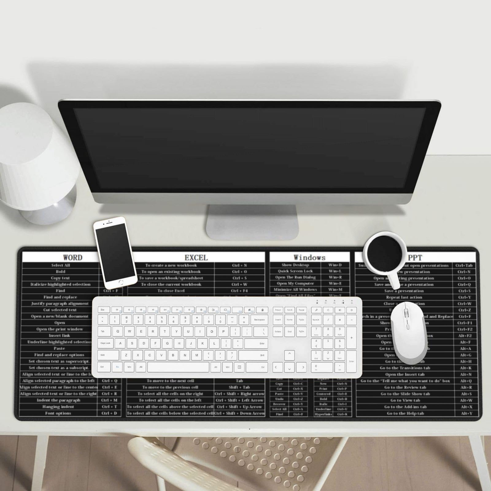 Alfombrilla de ratón para teclado y mouse para computadora, punto de poder, Excel, teclas de atajo, teclado para juegos, alfombrilla de escritorio, enorme, XL, borde cosido, suela de goma para oficina