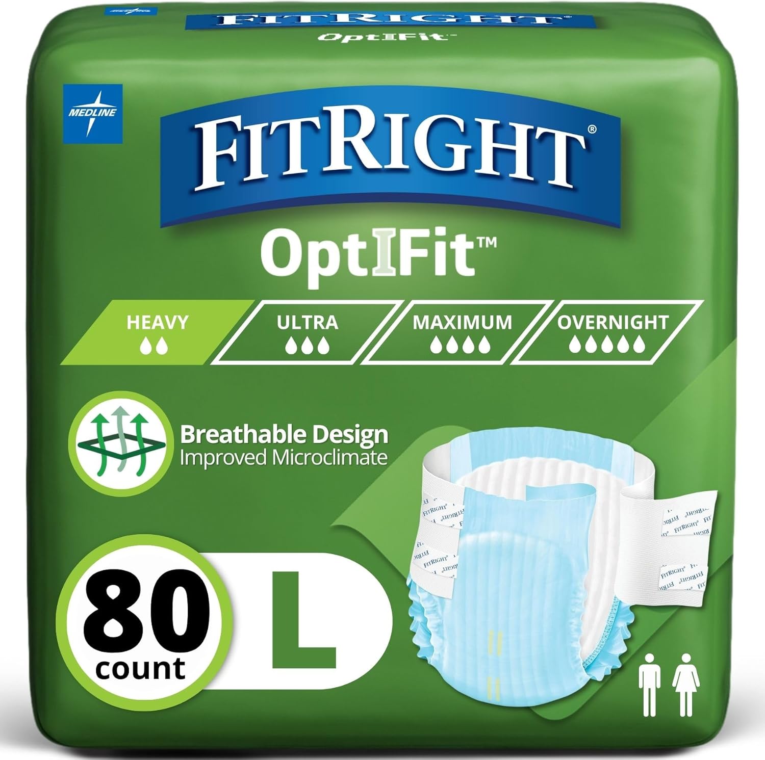 FitRight OptiFit Extra Adult Briefs, Incontinence Diapers with Tabs, Moderate Absorbency, Large, 44 to 56", 20 Count (Pack of 4) 80 Count Large