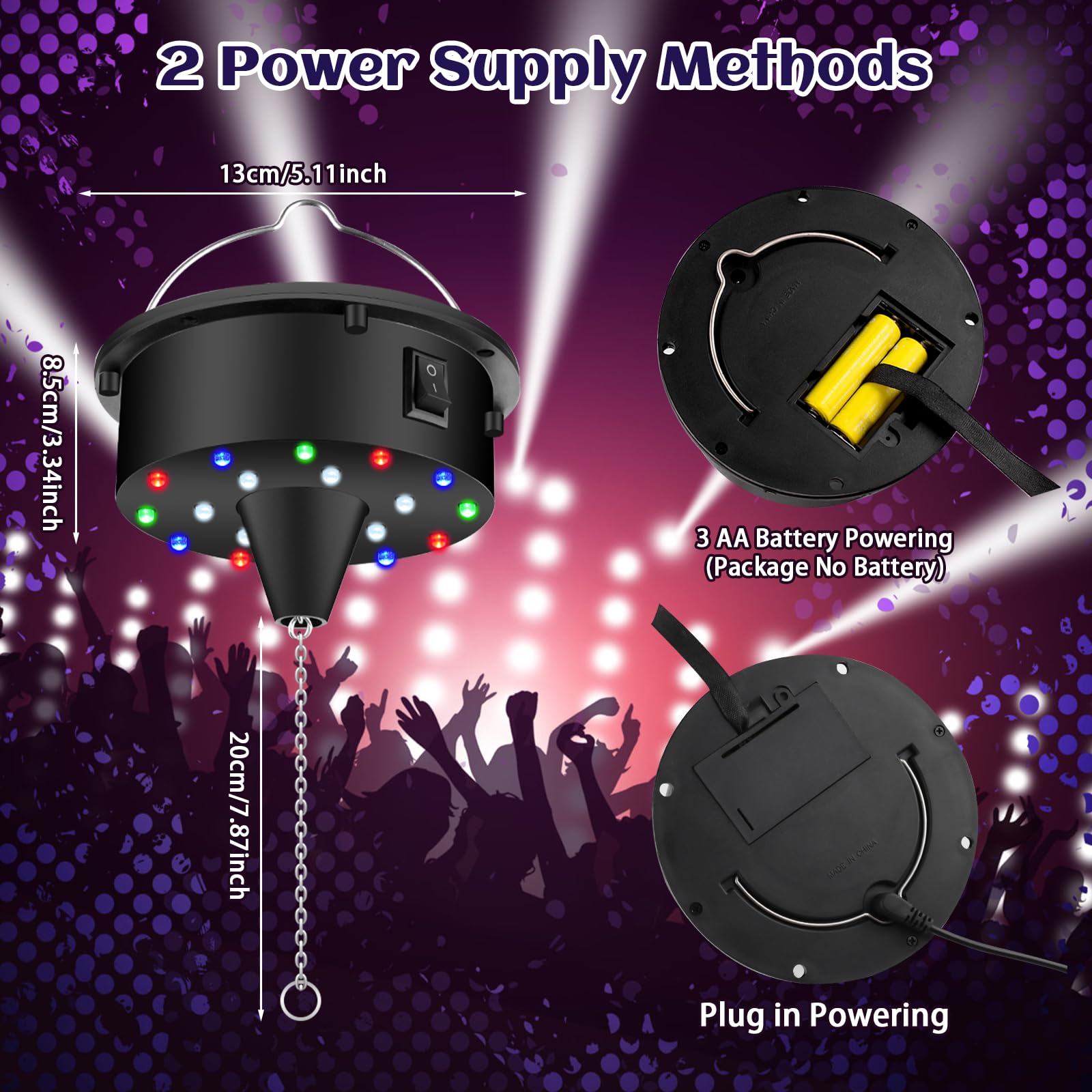 Discokugel Motor Spiegelkugel Drehmotor 10 U/min Disco Kugel Motor mit Fernbedienung, Kette, 4 Bunten Lichtern und 18 LED-Perle Multi-Modus Leiser Antriebsmotor zum Diskokugel Zubehör