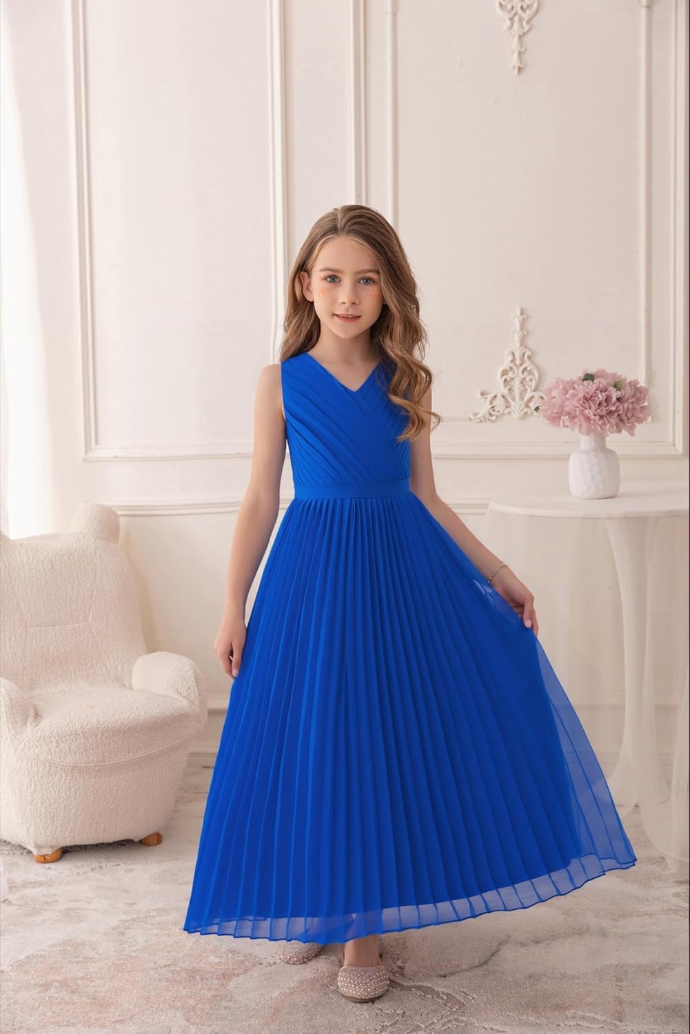 Flower Girls Wedding Guest Dress Junior Bridesmaid Formal Pageant Pleated Fancy Long Dresses Evening Party Gown - Image 3
