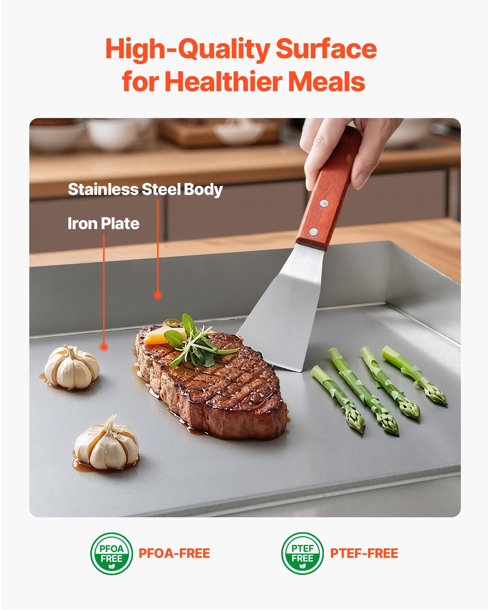 VEVOR Piastra Elettrica Commerciale 35,5 x 30 cm Piastra Elettrica per Cottura da 2000 W per Barbecue Ristorante Cucina, Superficie di Cottura Liscia Temperatura Regolabile tra 50-300 °C, Senza Spina