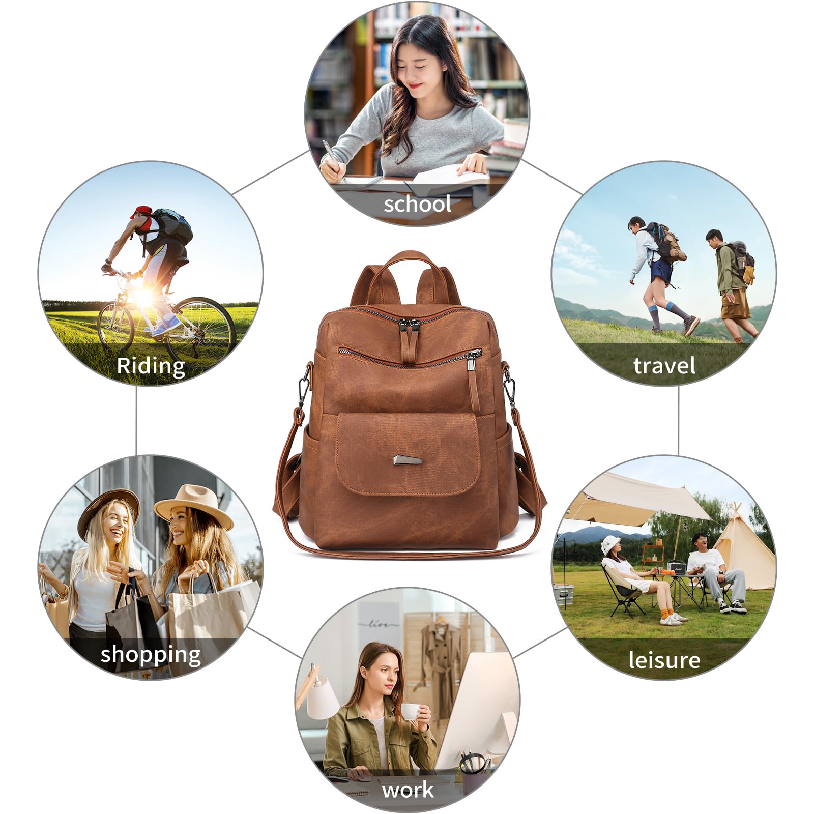 Frauen Rucksack Wasserdicht Anti-Diebstahl Leichtgewicht PU Mode Reisen Mehrzweck Cabrio Geldbörse Umhängetasche Handtasche Rucksack