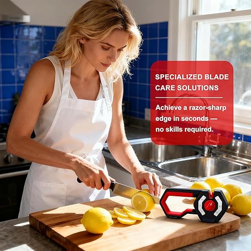 Miniatura 7 de Afilador de cuchillos 6 en 1, afilador de cuchillos de cocina de piedra con ranura para afilar tijeras, varillas de cerámica, esmeril, hojas de