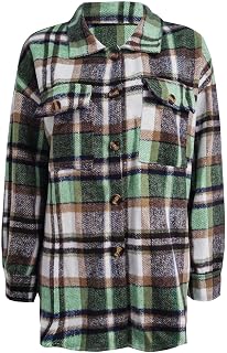 TURWXGSO Coats and Jackets for Women Clearance Check Print Wollen Blend Jackets Casual Long Sleeve Buttons Coats Looses Fit Lapel Collar Coat Tops with Pockets UK Size