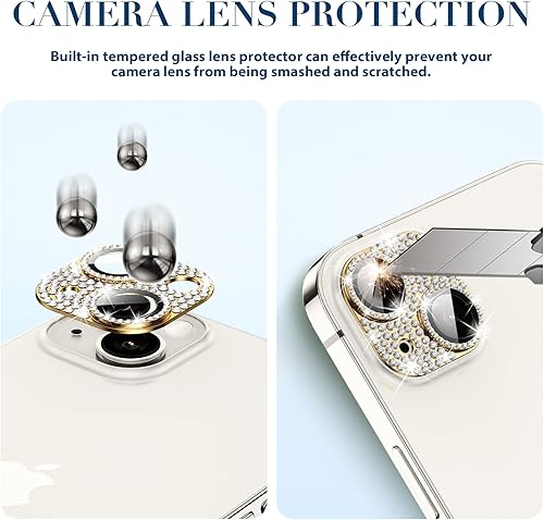 Miniatura 3 de Goton Compatible con iPhone 14 Plus  14 protector de lente de cámara, cubierta de metal brillante con purpurina, accesorios de protección de