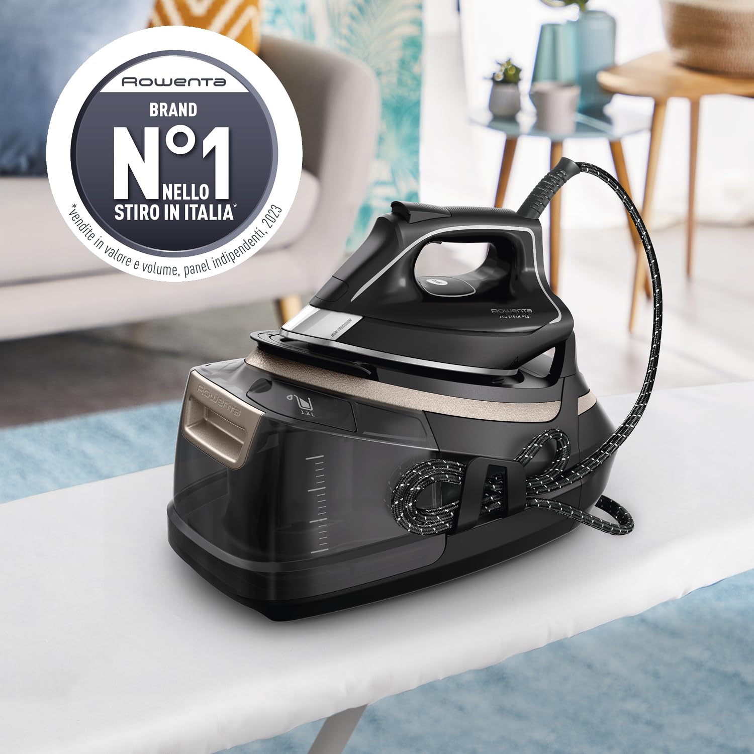 Rowenta Eco Steam Pro Ferro da Stiro a Vapore con Caldaia, Pressione Fino a 8 Bar, 2800W, 1.3 Litri, Colpo Vapore 580 g/min, Ferro da Stiro Modalità Eco, Sistema Anti-Calcare, DG9640
