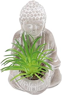 Outdoor Cement Buddha Statue with Realistic Faux Plants Small Desktop Buddha Figurine for Garden Courtyard Indoor Decor Serene Eastern Cultural Charm Versatile Cement Sculpture for