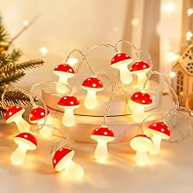 Cute Mushroom String Lights Indoor - 10FT 20 LEDs Fairy Lights Battery Operated for Kids Room Bedroom Dorm Decor, Birthday Christmas Party Wedding Home Decoration Warm White