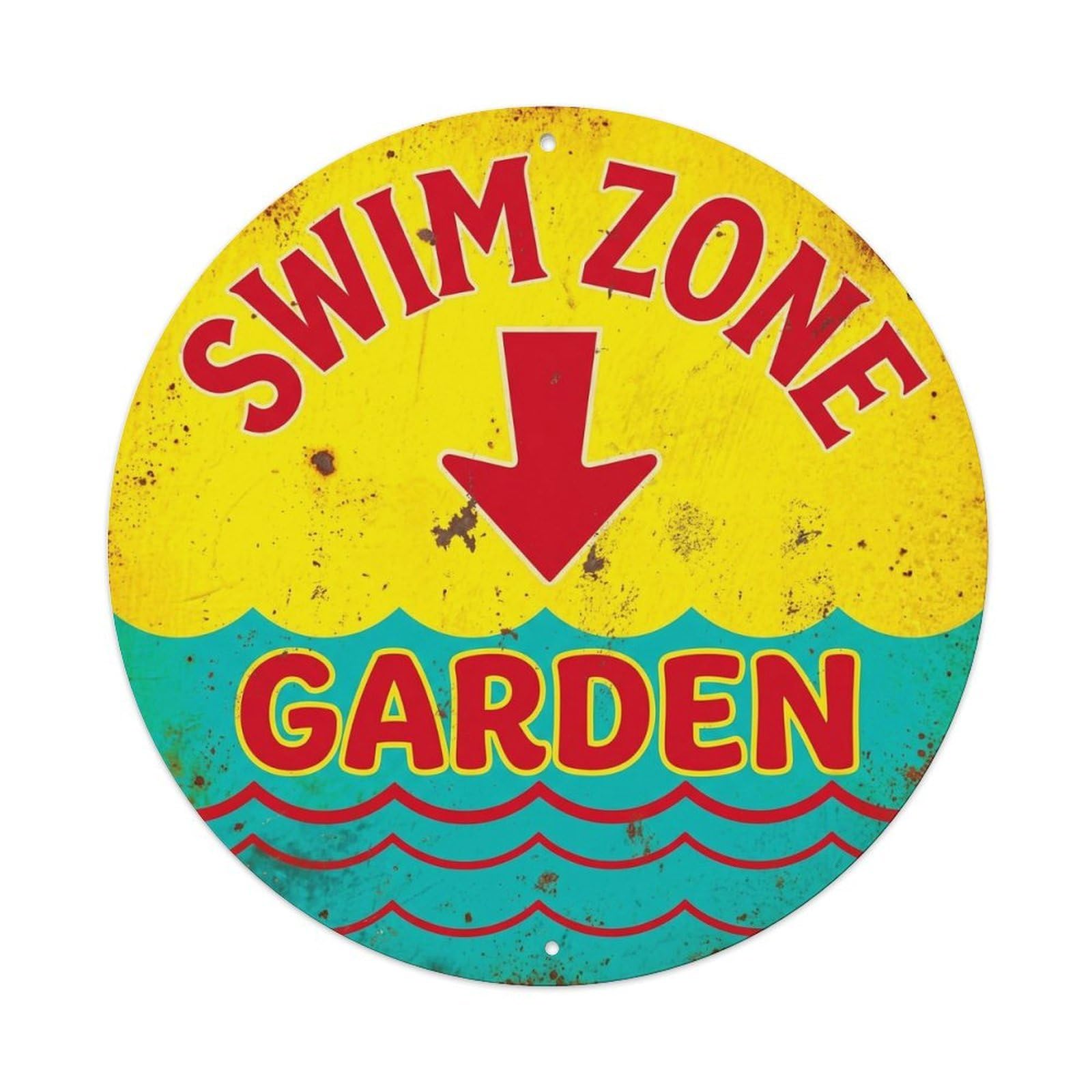 Yrnq Vintage Style Swim Zone Garden Vintage Metal Tin Sign Plaque Wall Decor For Cafe, Club, Garden Round Metal Poster 8X8inch