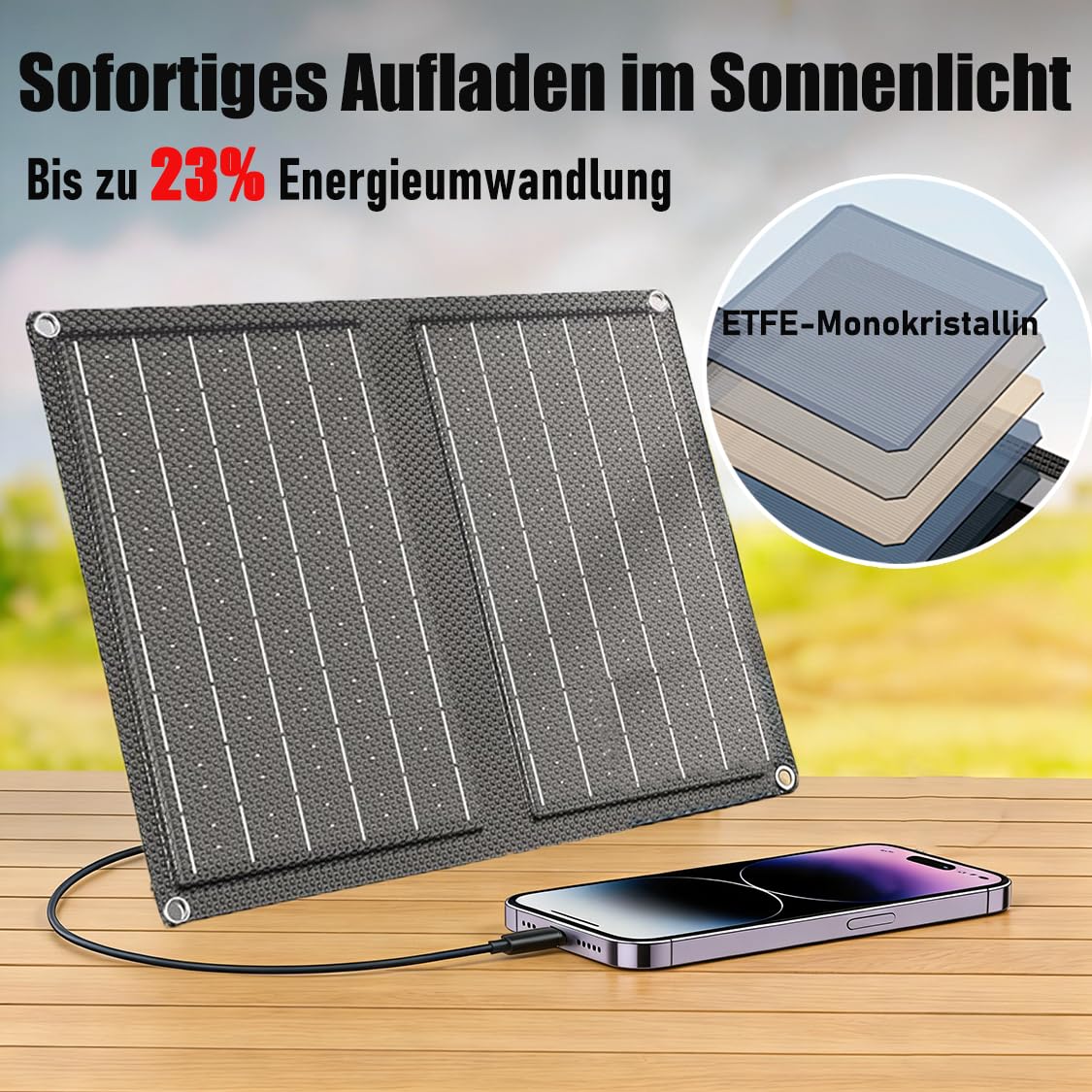 Pannello Solare Portatile 21W Piegaevole Caricatore, Efficienza 23%, Caricatore Rapido con Porte USB e Uscita DC 18V, Pannello Solare Pieghevole per Campeggio Viaggi all'Aria Aperta Emergenza