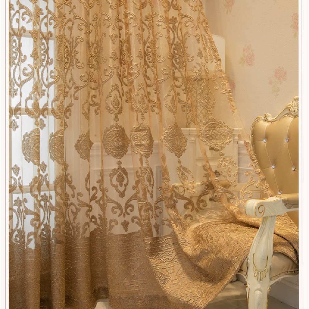 Tenda A Velo Ricamata 1 Peonia Per Finestra E Cucina - Tessuto Trasparente Con Motivo Floreale, Colore Caffè - 200 X 100 Cm (Lunghezza X Larghezza)