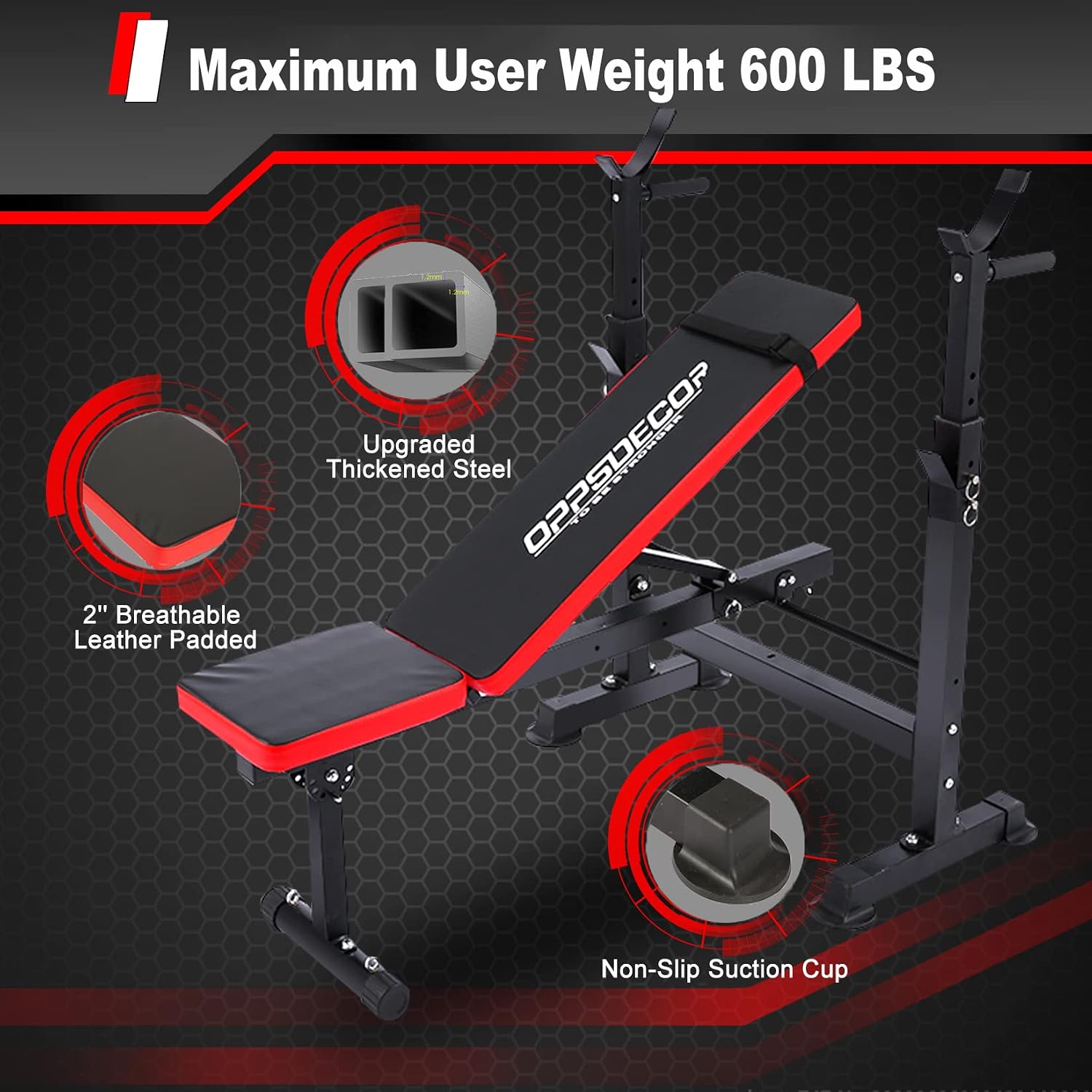 OppsDecor 6 in 1 600lbs Weight Bench Set with Squat Rack, Bench Press Set with Barbell Rack, Adjustable Incline Strength Training Workout Bench with Leg Developer Preacher Curl for Home Gym
