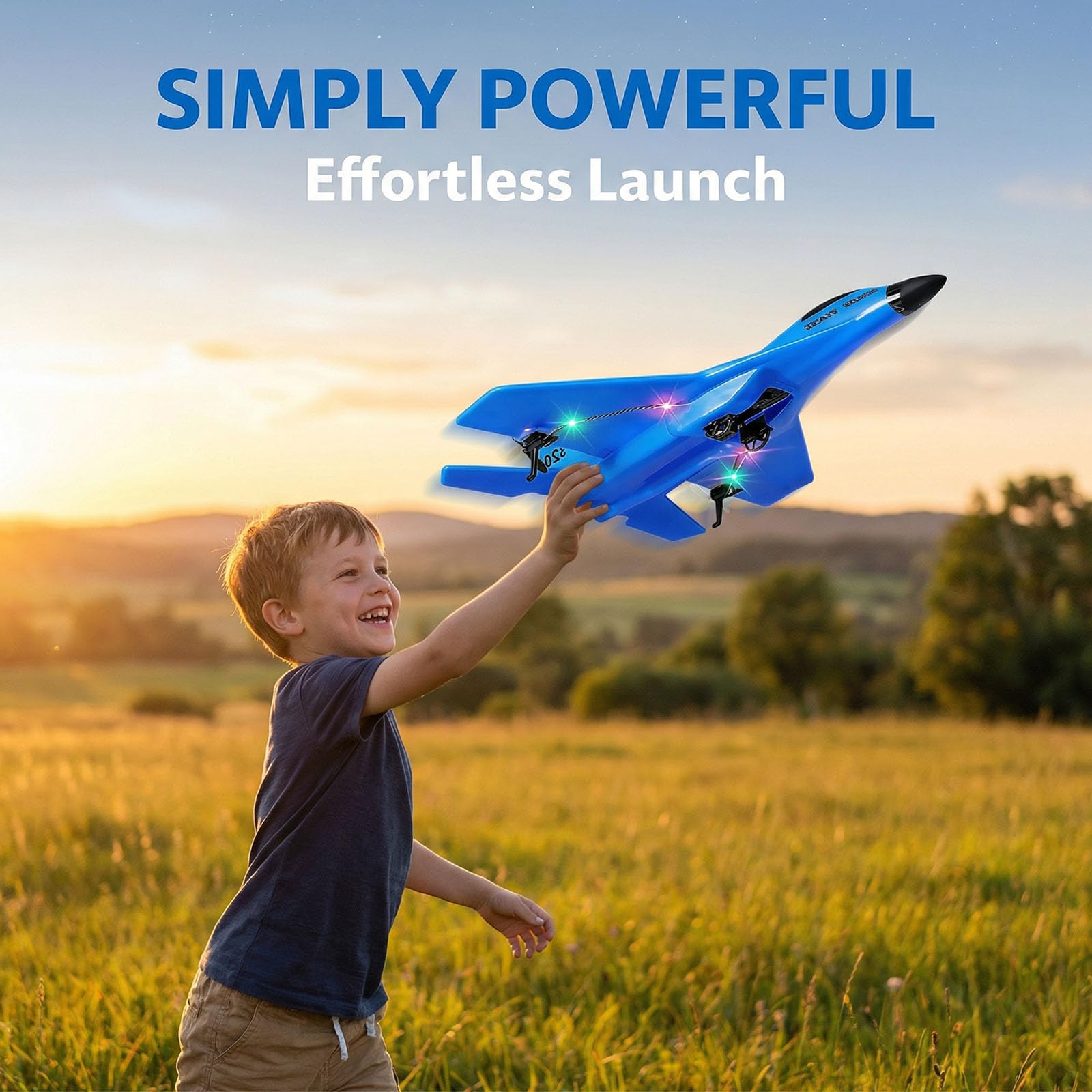 Avión RC de 2 Canales, 2,4 GHz Avión Teledirigido con Carga USB, Iluminación Fría, Planeador Volante a Distancia, Fácil de Volar para Niños y Principiantes