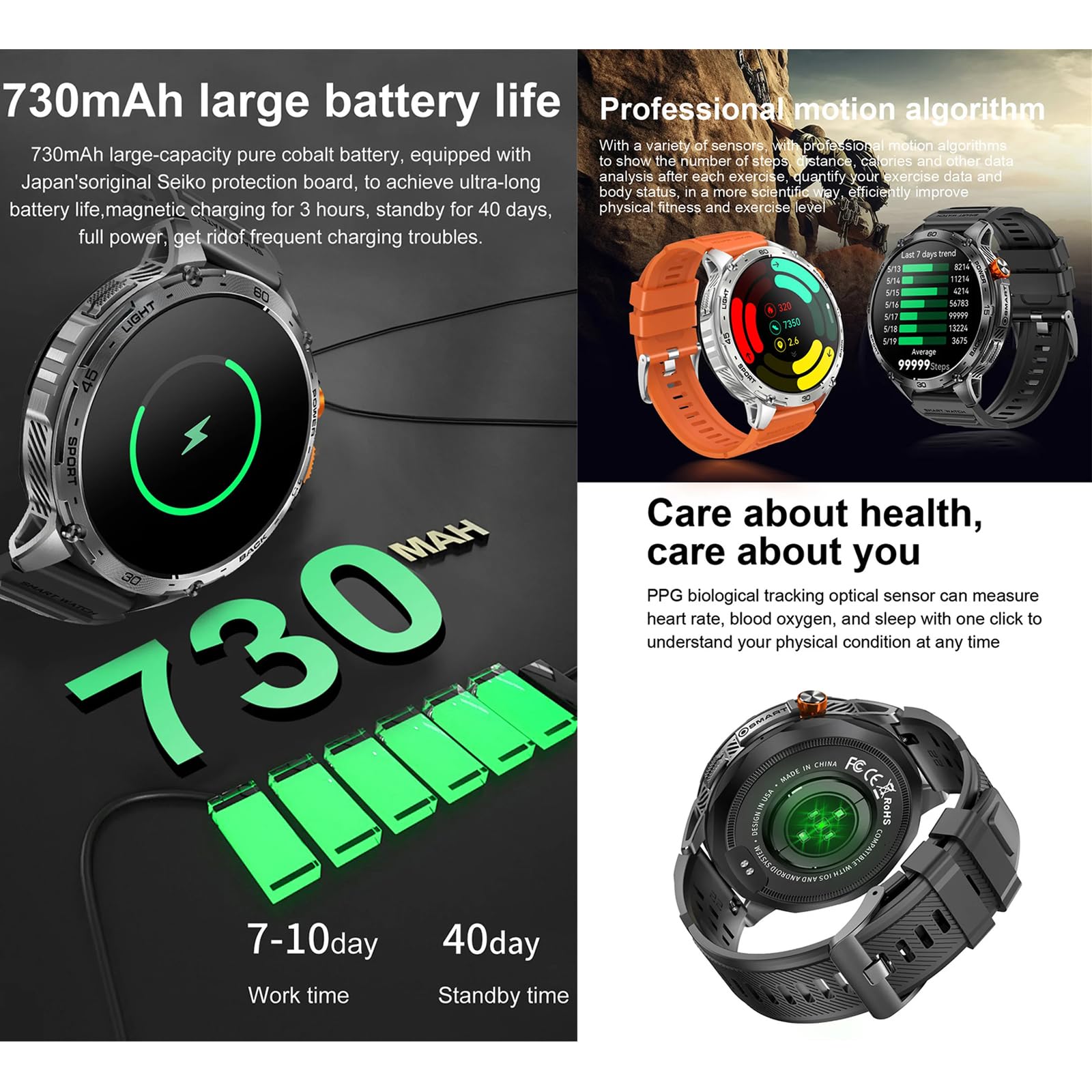 Sekoda GPS Sports Smartwatch per il Monitoraggio Dell'attività Fisica (Rosso)