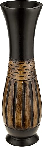 AeraVida Árbol de mango decorativo contemporáneo marrón y negro con líneas talladas a mano jarrón de madera  Elegante acento de decoración del hogar