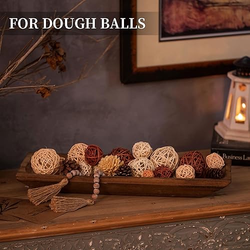 Miniatura 4 de Hanobe Cuenco decorativo para masa de madera centro de mesa de madera largo, decoración de mesa natural, portavelas rústico, sin acabar, centros de