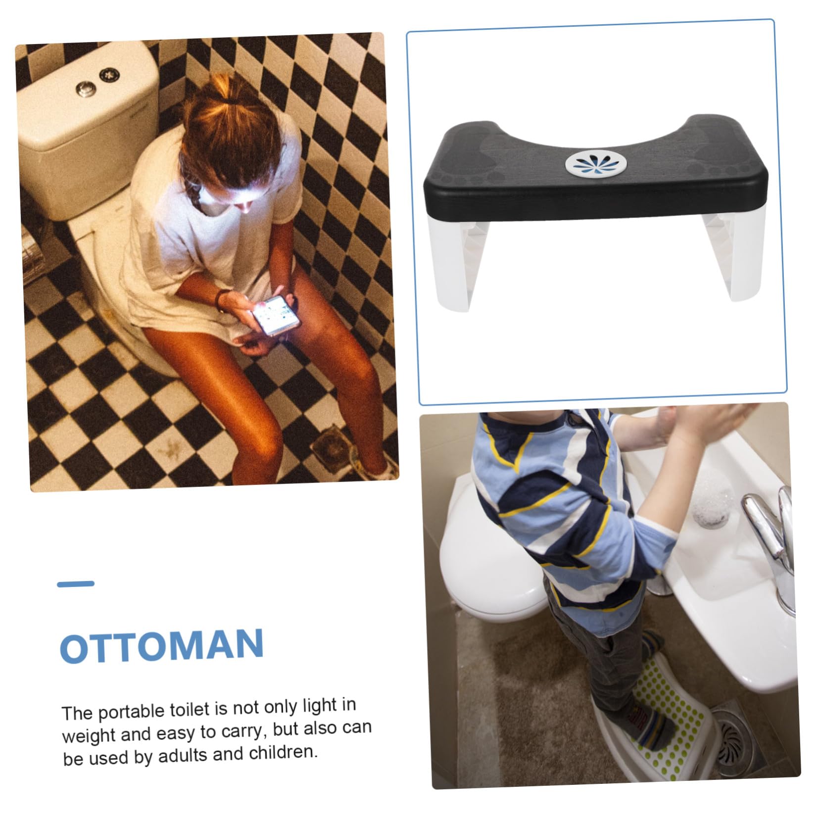 Healvian Klappbarer Toilettenhocker Faltbar Stabil Rutschfest Ausziehbar Toilettensitz Trittschemel für Kinder und Erwachsene Badezimmerhilfsmittel zur Gesunden Sitzhaltung