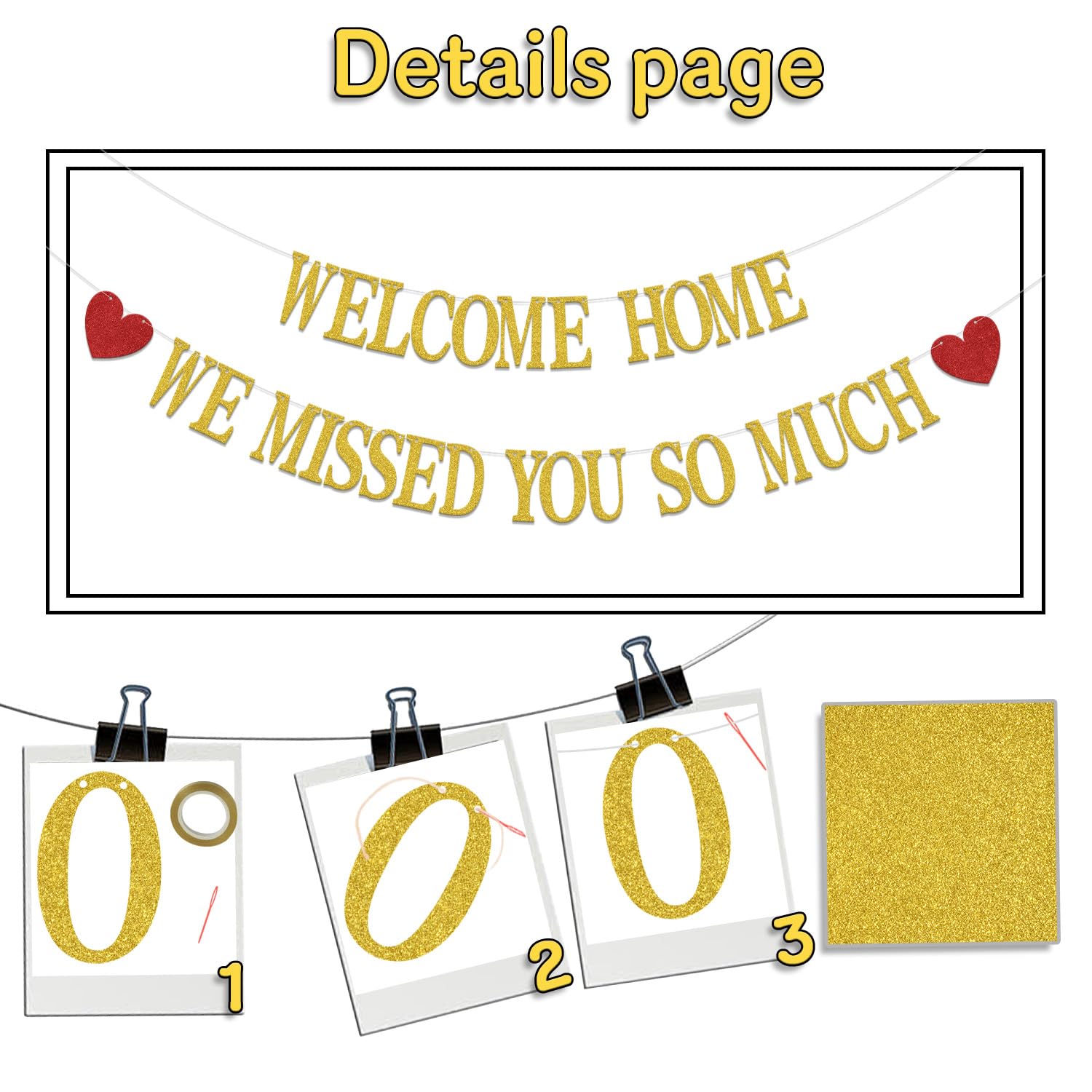 Welcome Home We Missed You So Much Banner,Welcome Back Family Party Decoartion,Homecoming Graduation Party Supplies Gold Red Double-Sided - Image 2