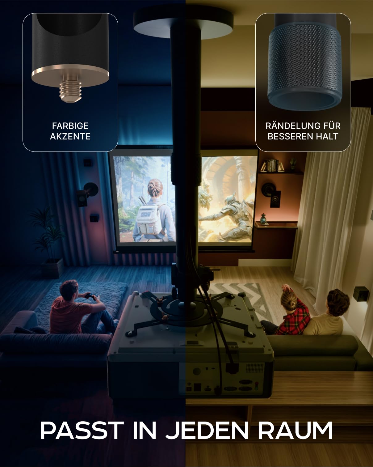Universal-Projektorhalterung – verstellbare Decken- oder ausziehbare Wandhalterung für Mini-Projektoren für Büro und Zuhause – voll beweglich, einfache Installation, 360° schwenkbar, Länge 13,8“ - 21“