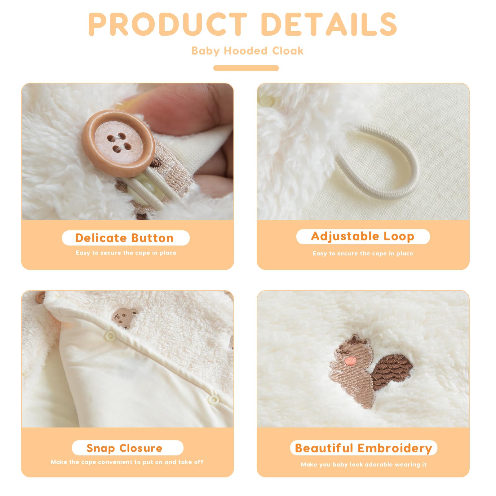SONARIN Chaude Cape à Capuche Bébé,Manteau d'Hiver Doux Épais Poncho Tout-Petits Mignon Vêtements d'Extérieur Coupe-Vent Veste Châle pour Bébé Garçon Filles 1-3 Ans