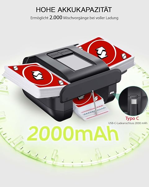 OBLITZON Kartenmischmaschine Elektrische Automatischer Kartenmischer für 1-2 Decks One-Press Auto & Manueller Modus Wiederaufladbar mit 2000mAh Geräuscharm Ideal für Poker UNO Blackjack Skip-BO - 4