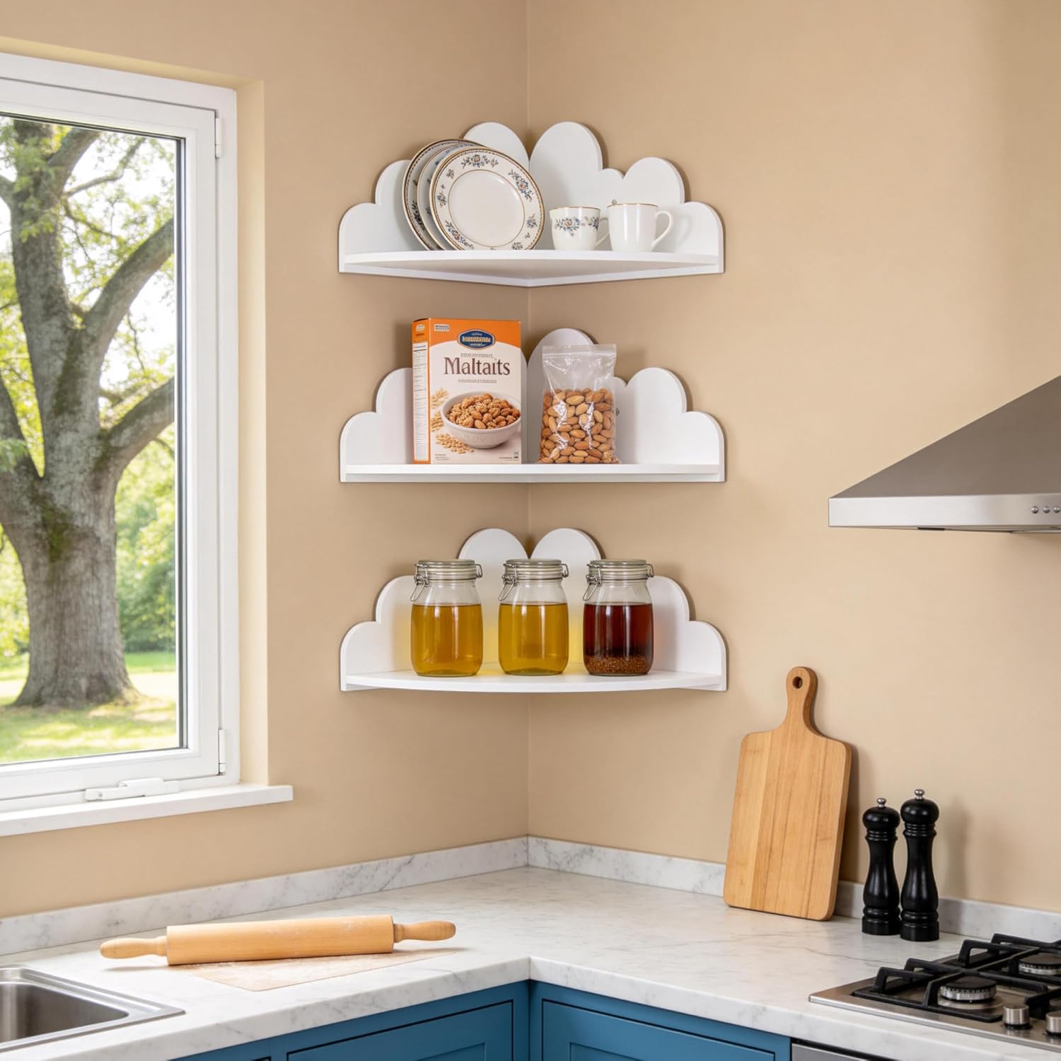 White Cloud Floating Corner Shelves Set of 3, Corner Shelves Wall Mounted for Kids Room Nursery, Cloud Decor Wall Shelf & Nubes para Decorar Cuarto Storage Shelves for Toys Plants