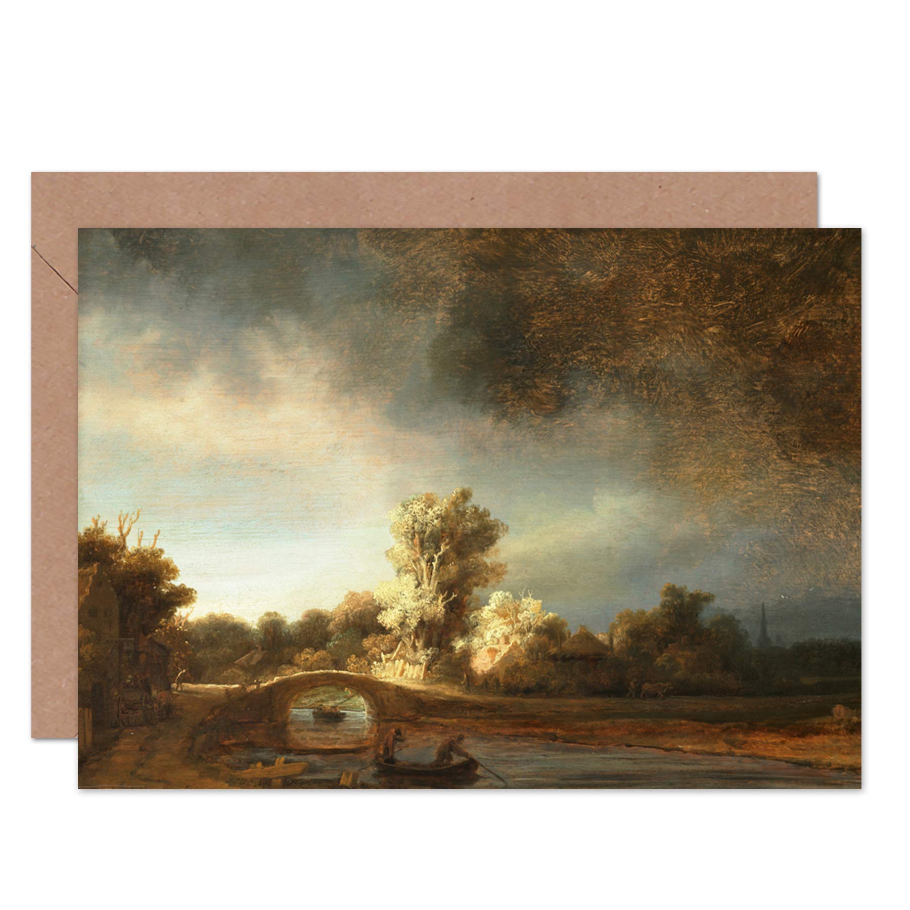 Artery8 Rembrandt Landscape with a Stone Bridge Fine Art Greeting Card Plus Envelope Blank Inside