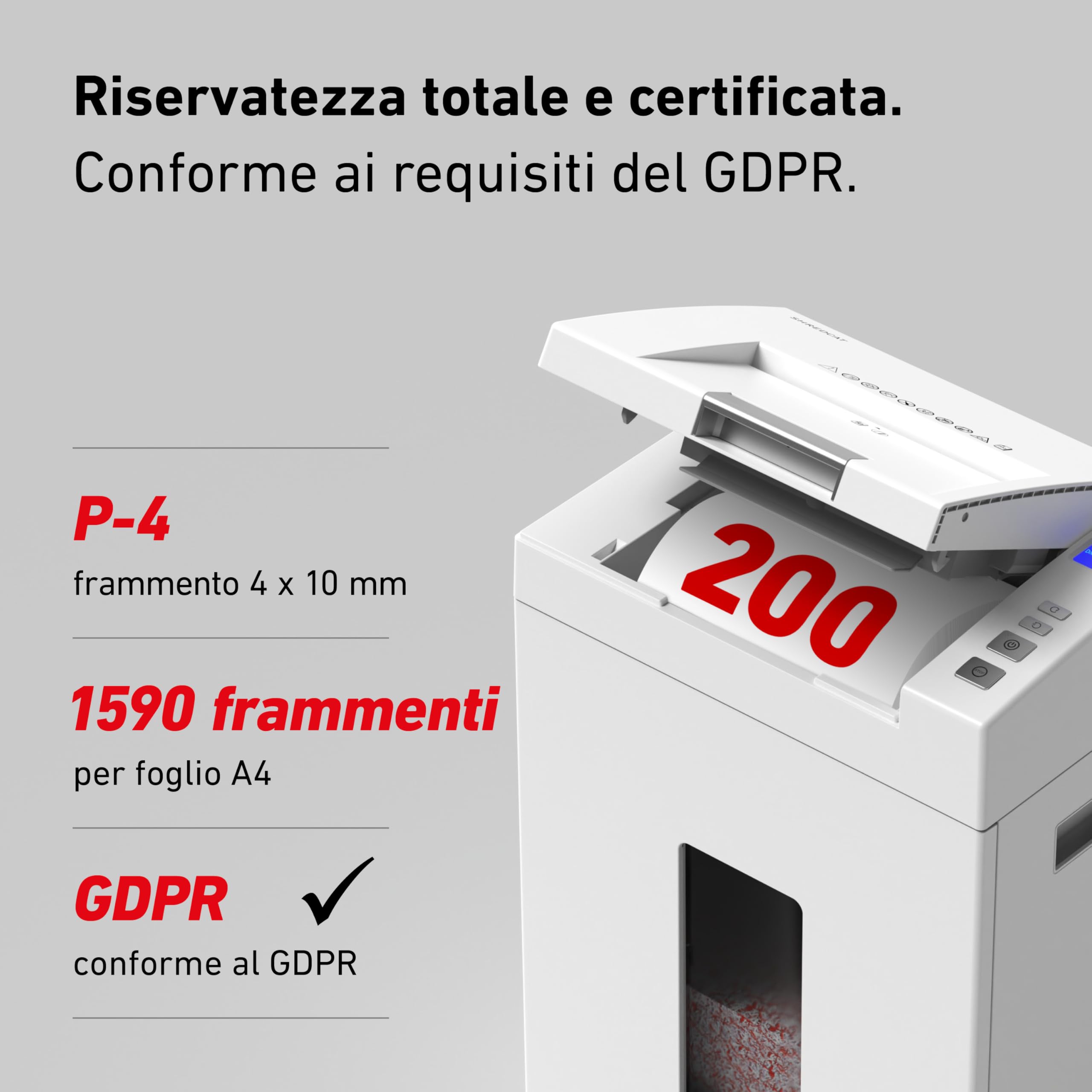 IDEAL Shredcat, Distruggidocumenti, Tritadocumenti di Alta Qualità, Silenziosi e Affidabili, Conformi al GDPR (8292, 4x10mm, P-4)
