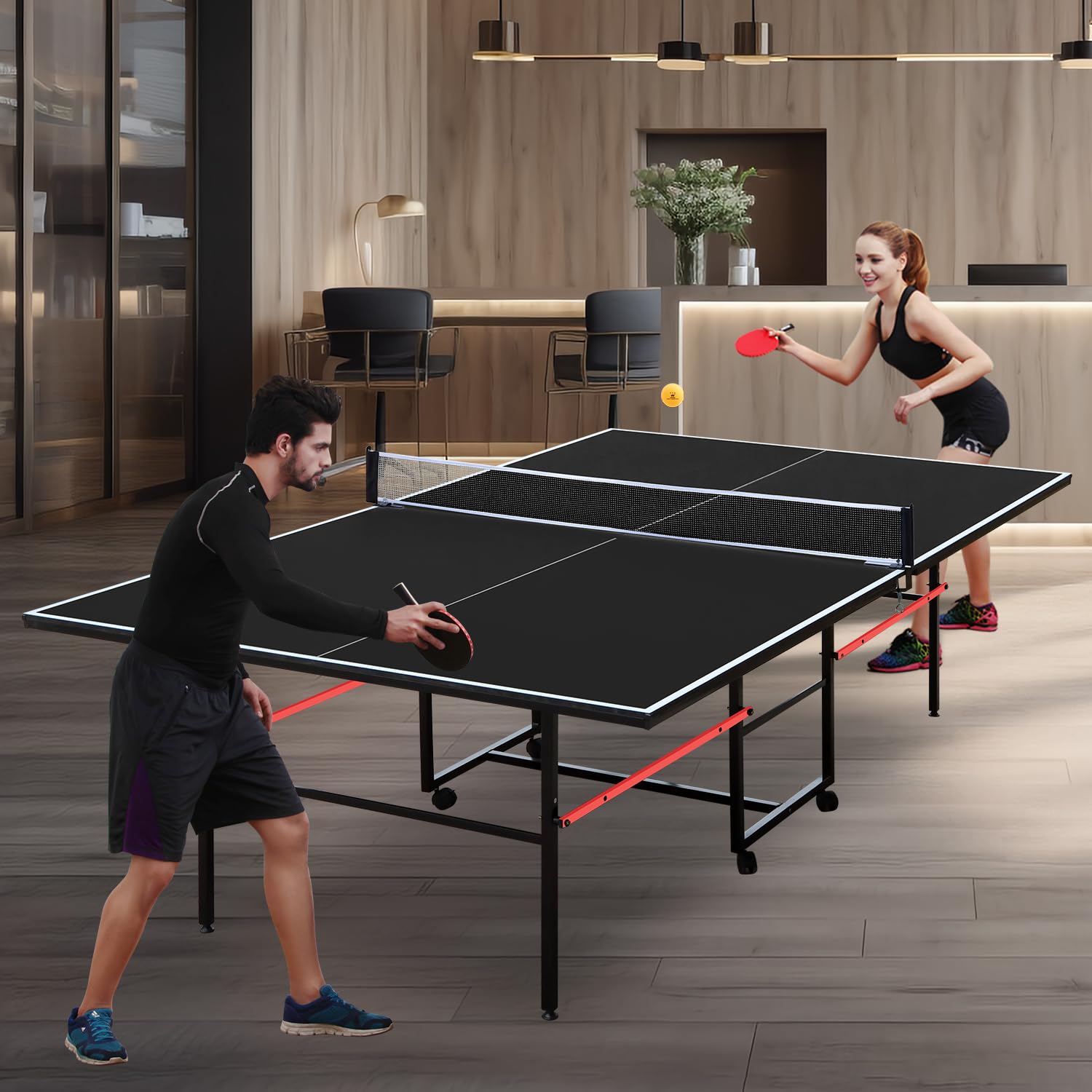 KEIKI Foldable 8FT/9FT Ping Pong Table Set, Portable Indoor Table Tennis Table with 0.2'' Durable MDF Top, Quick Game Mesa de Ping Pong para Adultos