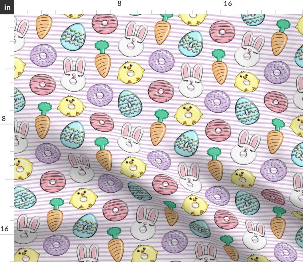 Spoonflower Fabric - Easter Donuts Bunnies Eggs Purple Stripes Spring Trendy Bunny Chick Printed on Petal Signature Cotton Fabric by The Yard - Sewing Quilting Apparel Crafts Decor