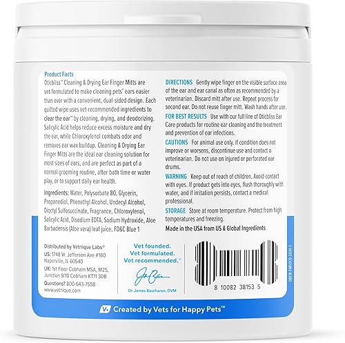 Miniatura 4 de Vetnique Oticbliss - Toallitas para orejas de gato y perro, tratamiento de infección de oído de perro o toallitas limpiadoras de oídos para orejas