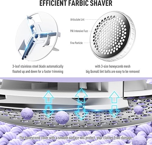 Miniatura 3 de Ruidla Afeitadora de tela, desfuzzer de pelusa, removedor eléctrico de pelusas, afeitadora de suéter recargable con cuchillas de 3 hojas de acero