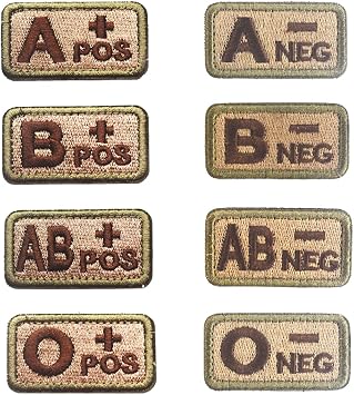 8 PCS AliPlus Blood Type Patches A+ B+ AB+ 0+ Positive A- B- AB- 0- Negative Embroidered Tactical Patch Hook and Loop