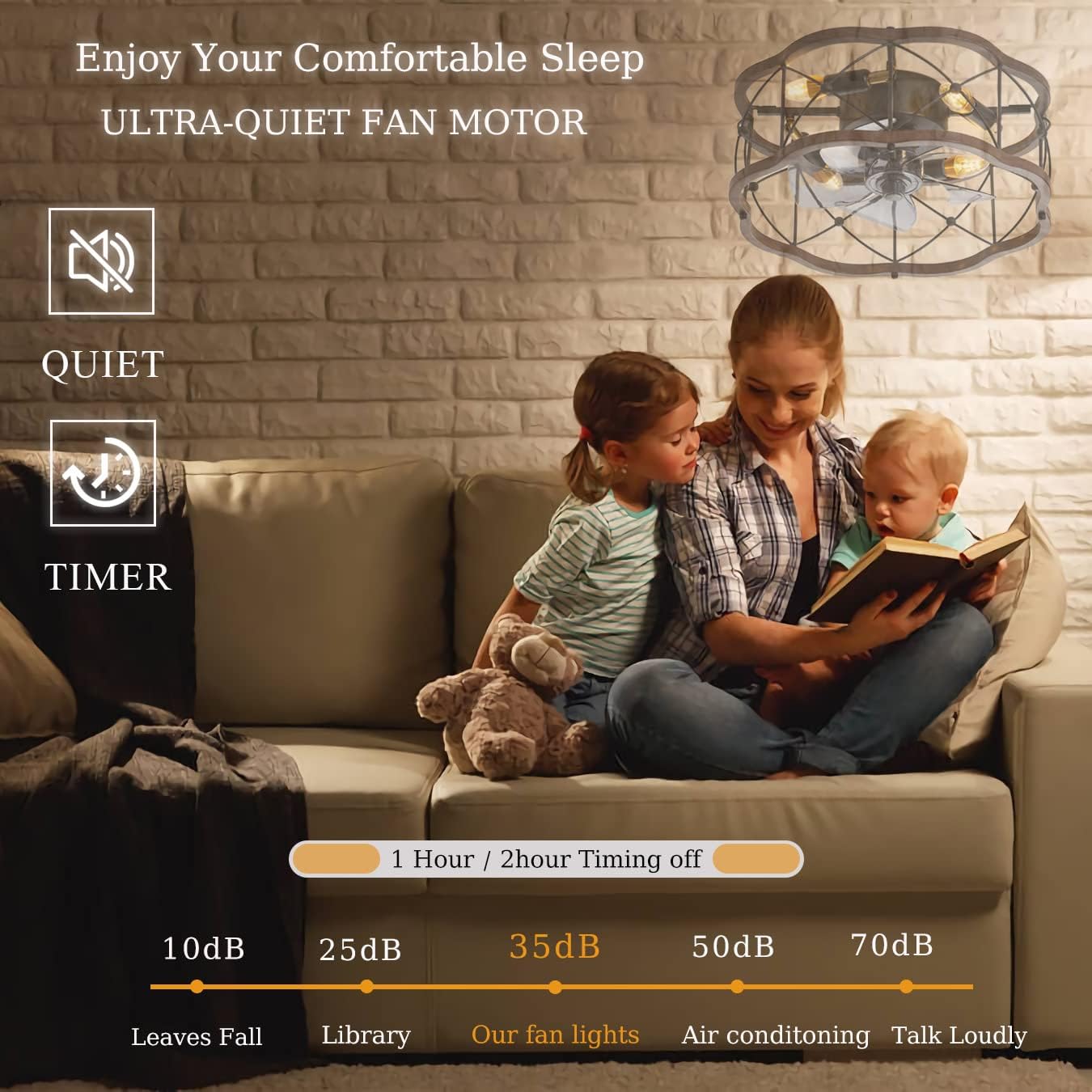 YUEGOO Ceiling Fans with Lamps,6 Speed Reversible Timer Ceiling Fans with Lights and Remote Silent Industrial Black Adjustable 3 Color Temperature Ceiling Fan with Lighting for Living Room/I