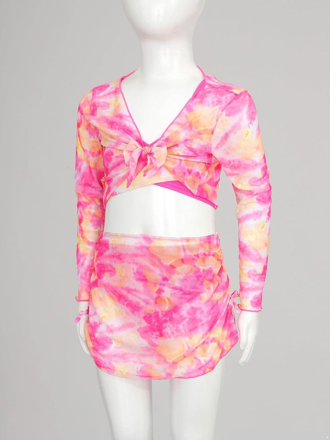 Hansber Kids Girls Tie Dye Print Tankini Swimsuit Quickly Dry 4 Piece Swimwear Rash Guard Beachwear Swim Set