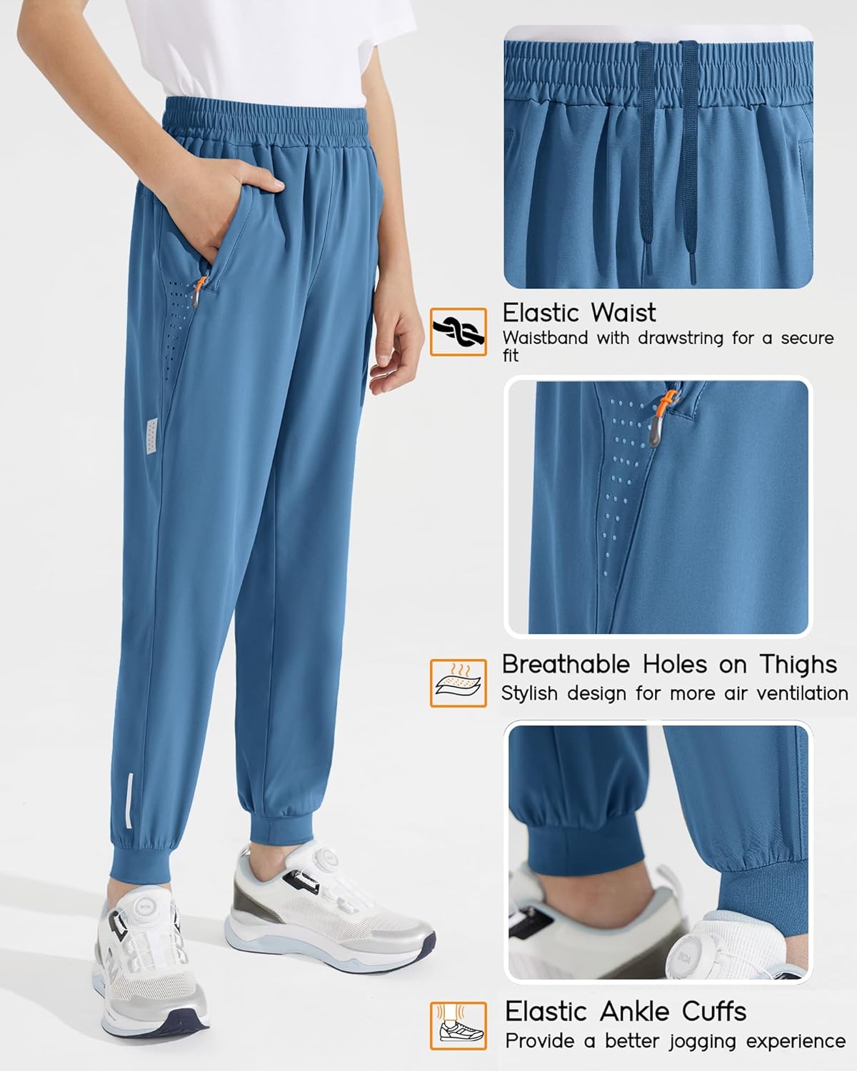 Boys Lightweight Jogger Pants Youth Kids Quick Dry Hiking Active Athletic Pants wit... - Image 3