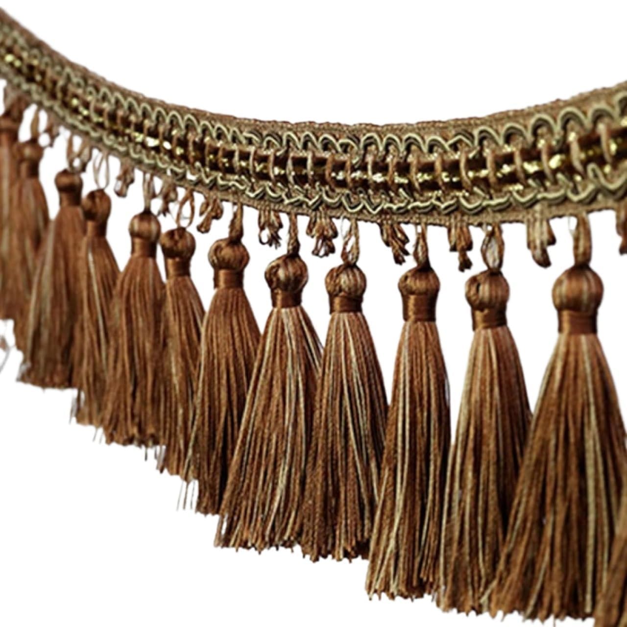 Garniture à Franges, Glands de Rideau, Garniture Pompon Couture 5 mètres, Ruban tressé, Dentelle décorative(Brown)