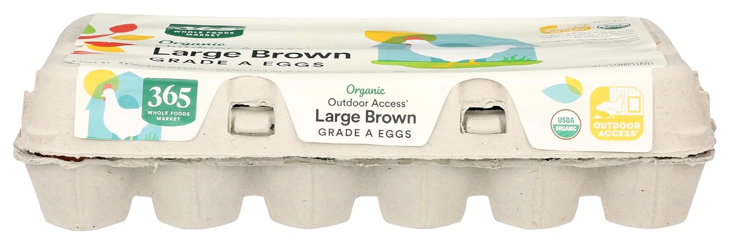 365 by Whole Foods Market Organic Large Brown Grade A Eggs, 18 Count - Premium Organic Quality