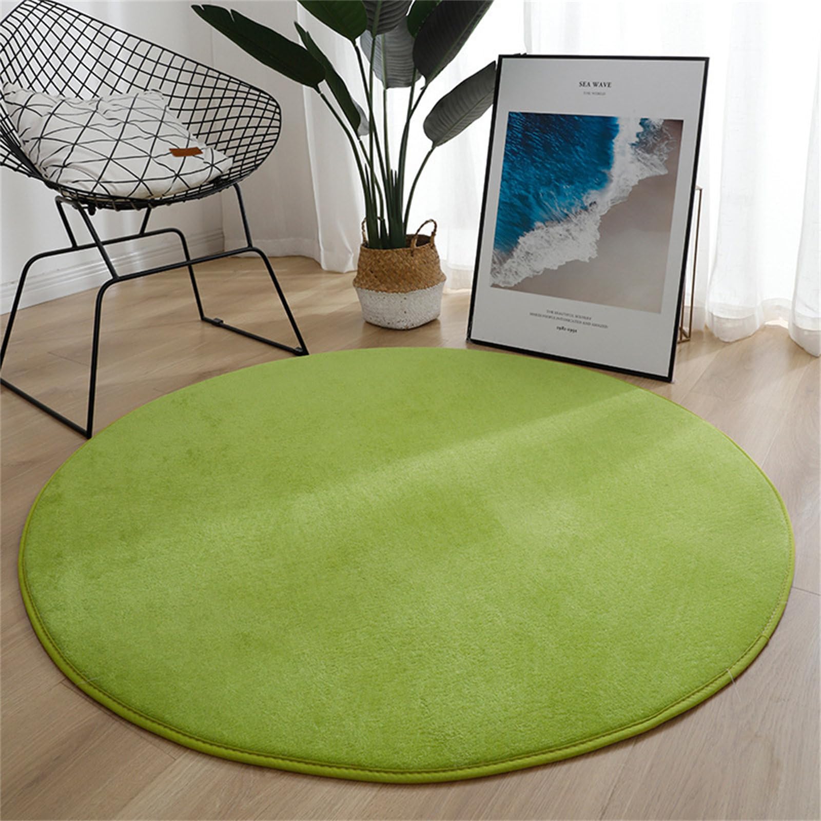 Hearda Alfombra Redonda de Pelo Corto, Alfombras Redondas Lavable Polar Coral de Color Liso, Lavable Antideslizante Alfombra Salon Redondas para Cocina Habitacion Oficina (60cm,Verde)