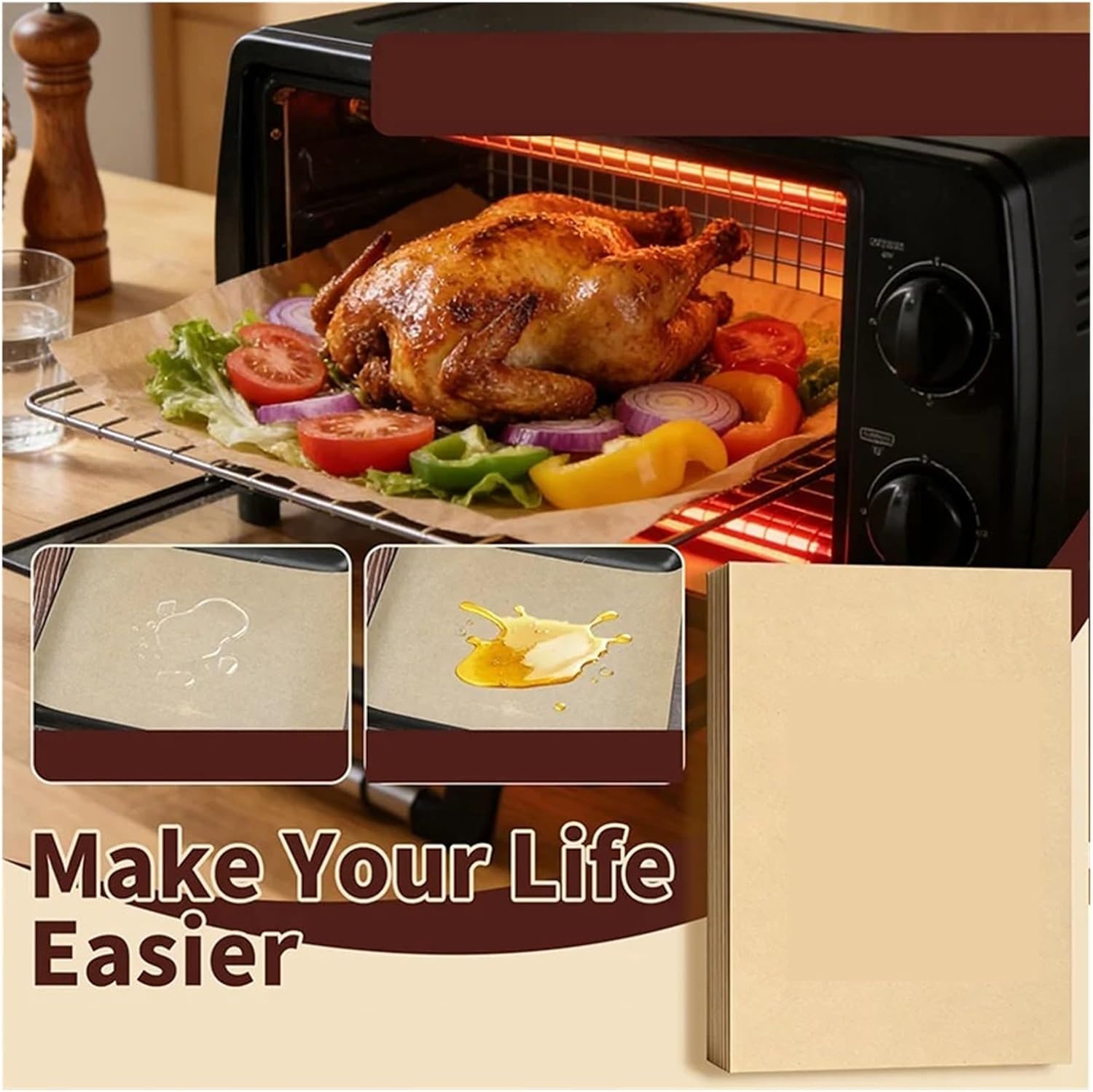 200-50pcs Baking Parchment Paper Non Stick Resistant Fridge Butter Cheese Storage Grill Mat Tools(200pcs Square B)