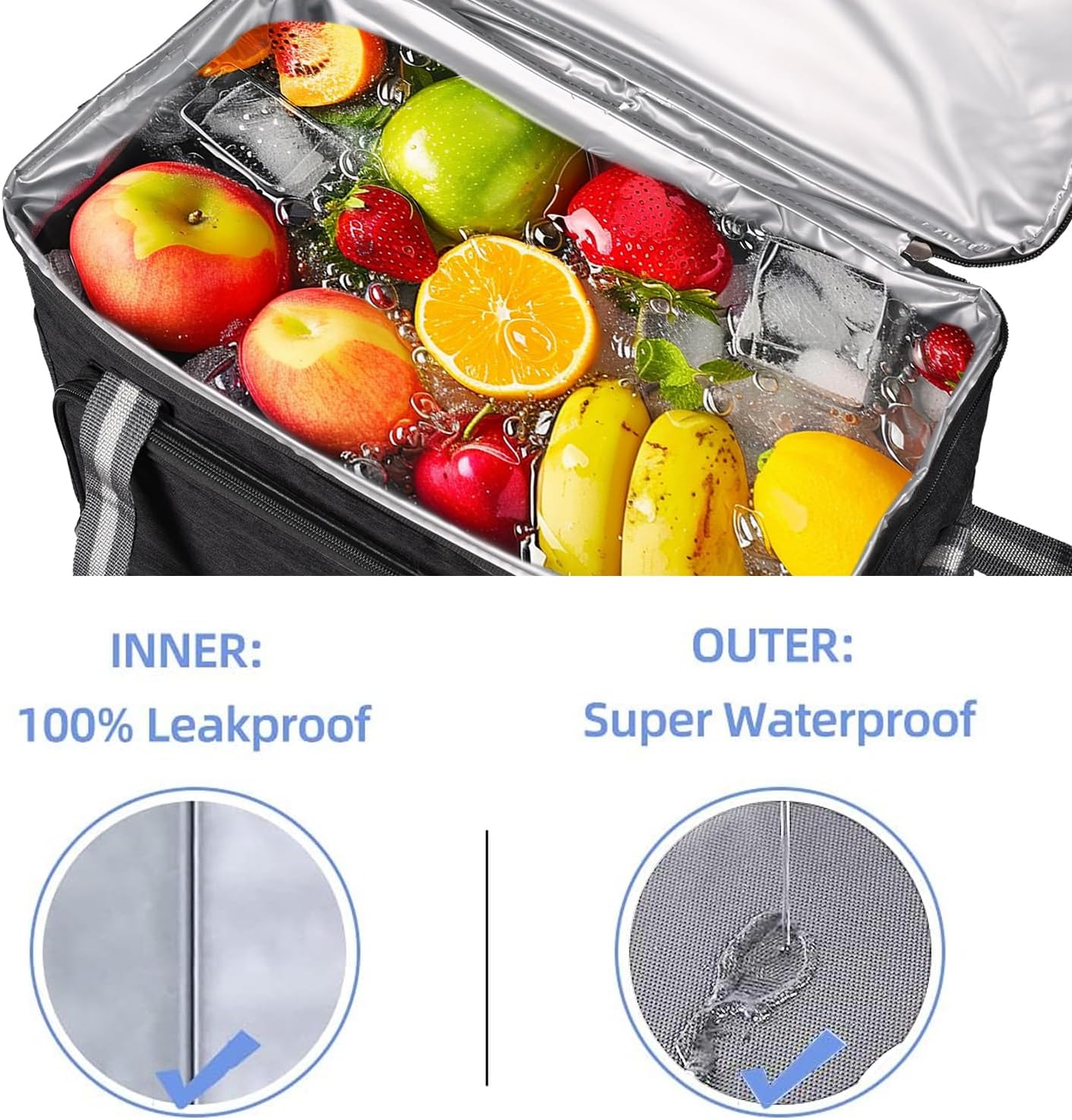 iknoe Large Cooler Bag Collapsible, 24L Insulated Bags, Leakproof Lunch Cooler Tote with Multi-Pockets for Adult Insulated Thermal Bag for Beach, Picnic, Office Work, Black 36-Can