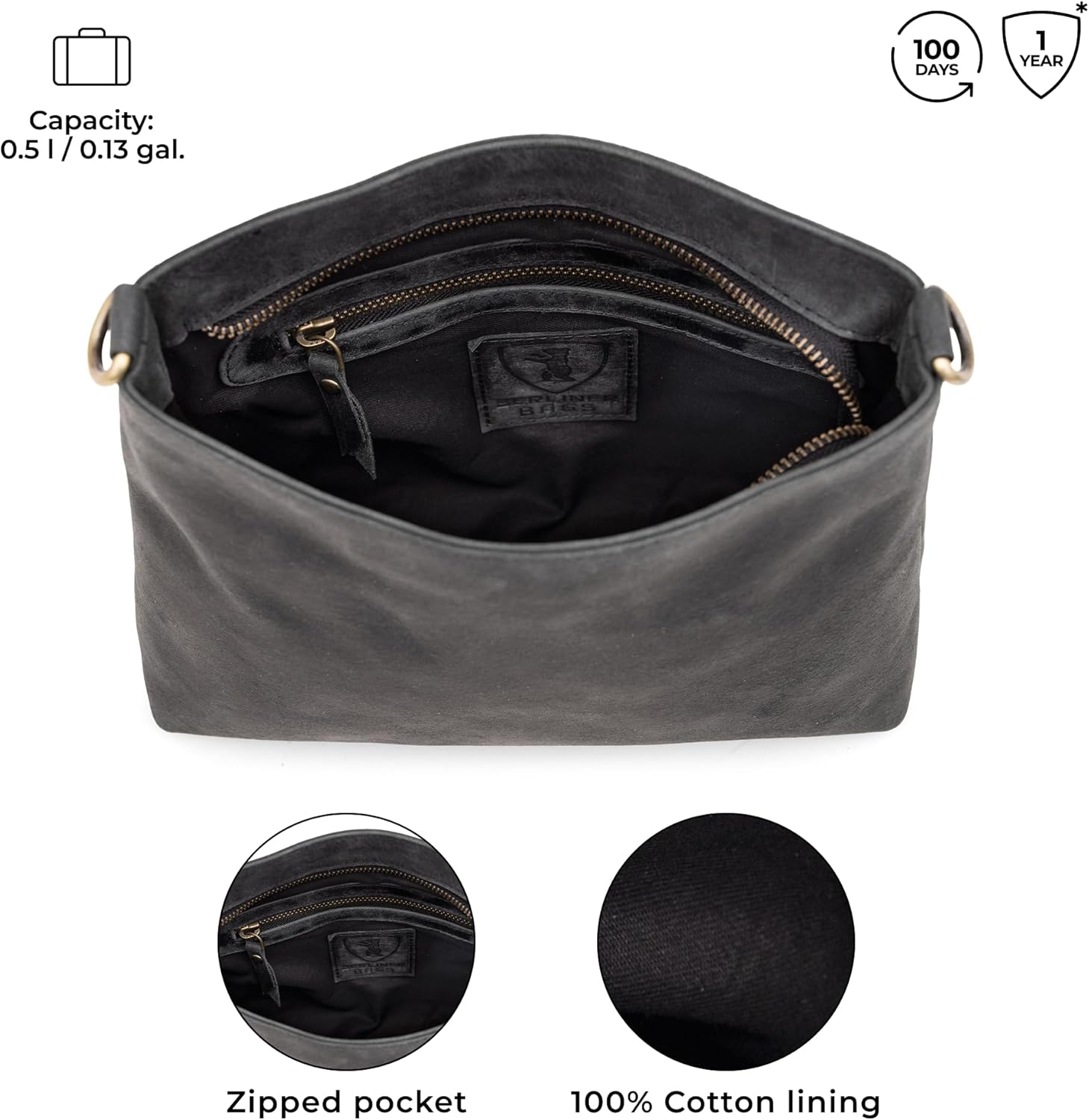 BERLINER BAGS Vintage Genuine Leather Shoulder Bag Marbella S, Small Crossbody Purse for Women