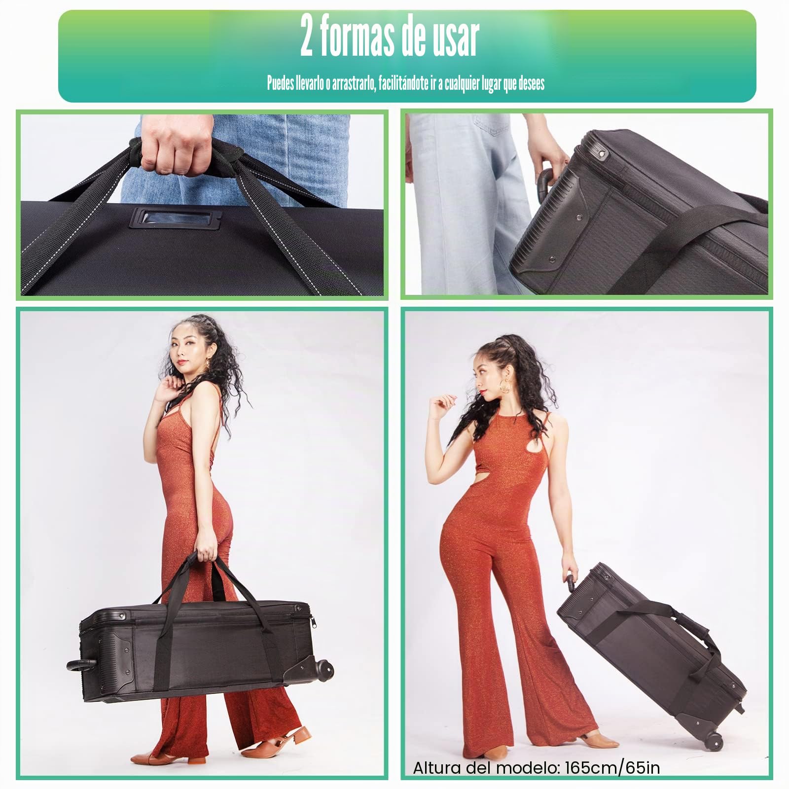 Equipo de Estudio fotográfico Carretilla Bolsa de Transporte, Acolchado con Ruedas portátil para trípode Soporte de luz estroboscópica Flash Accesorios, Black, 80.01× 29.97 × 26.92 cm