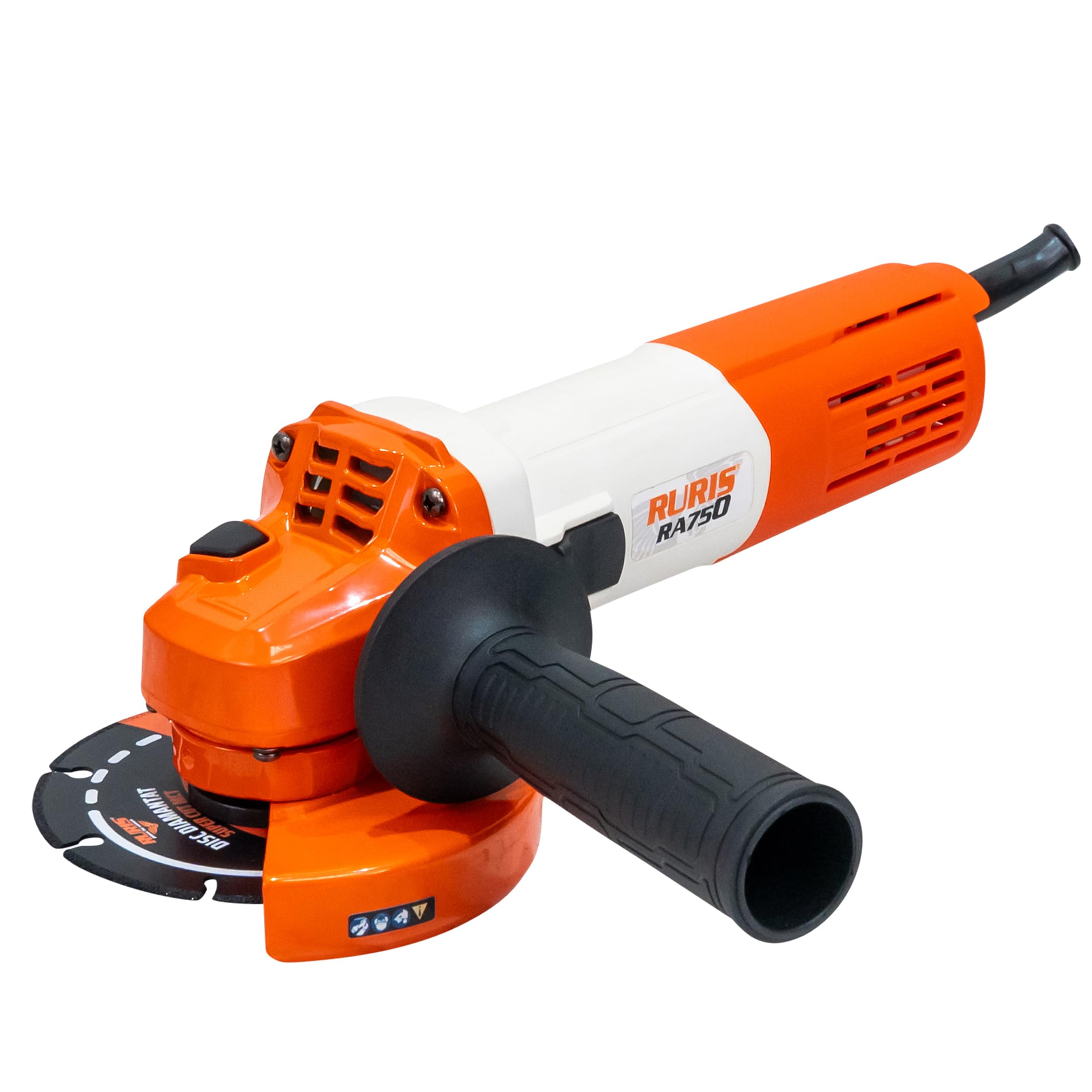RURIS - Smerigliatrice angolare elettrica RA750, 750 W, disco 115 mm, 11000 rpm, sistema Power Off, impugnatura morbida grip, protezione regolabile, taglio, levigatura e lucidatura, 220 V